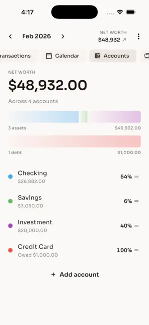 Budget44 Accounts screen