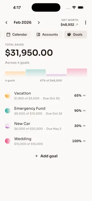 Budget44 Saving goals screen
